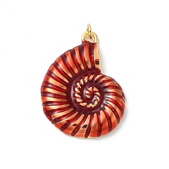 Темно-Красный Подвески из латуни с эмалью в стойку, с целью перехода в кольце, долговечный, без кадмия и без свинца, очарование раковины, реальный 18 k позолоченный, темно-красный, 34x25x5 мм, отверстие : 3 мм
