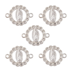 Серебро Плоские круглые подвески из сплава, религия дева мария ссылки, с кристально горный хрусталь, никель, серебряные, 20x17x2 мм, отверстие : 1.6 мм