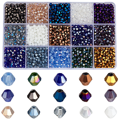 (52) Непрозрачная лаванда 15 Цветные прозрачные гальванические стеклянные бусины, с покрытием AB цвета, граненые, двухконусные, разноцветные, 4x4~4.5 мм, отверстие : 0.8~1 мм, 15 цветов, 160 шт / цвет, 2400 шт / комплект