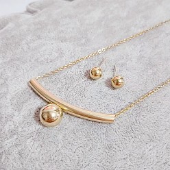 Золотой Круглые 304 серьги-гвоздики из нержавеющей стали и комплекты ожерелий с подвесками, золотые, 450 мм