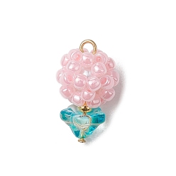 Pink Стеклянные подвески из бисера, с прыжковых колец, цветок, розовые, 20x12 мм, отверстие : 3 мм