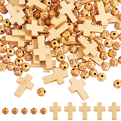 Bisqué Kits de hallazgos para hacer joyas de bricolaje, incluyendo colgantes de madera de schima, granos de acrílico imitación madera, cruz y vuelta, sopa de mariscos, 8~22.5x8~14.5x4.5~8 mm, agujero: 1.4~2 mm, 200 PC / sistema