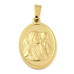 Золотой Ионное покрытие (ip) 304 подвески из нержавеющей стали, очарование религиозной темы, овальные с Иисусом, золотые, 24x16x2~2.5 мм, отверстие : 5x3 мм