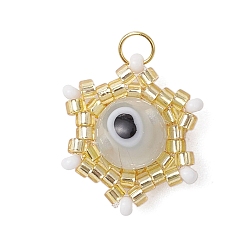 Белый Подвески-звездочки из бисера, подвески из стеклянных бусин с узором ткацкого станка, с Lampwork, Кольца прыжок, белые, 17.5x15.5x8.5 мм, отверстие : 2.5 мм