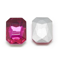 Rose Pointed Back Glass Rhinestone Cabochons, Faceted, Rectangle Octagon, Rose, 14x10x4mm