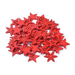 Красный Кулоны из натурального тополя, окрашеные, на Рождество, звезда, красные, 26.5~30x30~31x2.5 мм, отверстие : 2 мм