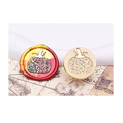 Тыква Хэллоуин серии сургучная печать латунные головки штампов, для сургучной печати, золотые, тыква, 25x14 мм, внутренний диаметр: 7 мм