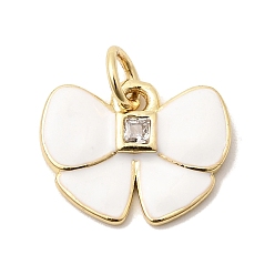 Белый Латунные подвески из прозрачного кубического циркония, с эмалью, без свинца и без кадмия, долговечный, очарование бантом, белые, 11x14.5x2 мм, Перейти кольцо: 5x1 мм, внутренний диаметр: 3 мм