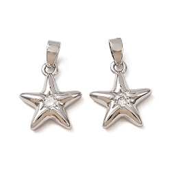 Platino Latón micro pavimenta claro colgantes de circonio cúbico, encantos estrella, Platino, 15.5x13x3.5 mm, agujero: 2x4.5 mm