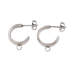 Нержавеющая Сталь Цвет 304 Выводы серьги из нержавеющей стали шпилька, c-образный, с петлей, цвет нержавеющей стали, 19x4 мм, отверстие : 2.5 мм