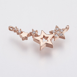 Rose Gold Brass Micro Pave Cubic Zirconia Links, Lead Free & Cadmium Free, Star, Rose Gold, 8x23x2mm, Hole: 0.8mm