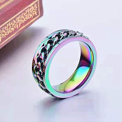 Rainbow Color 201 Цепи из нержавеющей стали вращающееся кольцо для пальцев для успокоения, кольца-спиннеры, кольцо для открывания бутылок, Радуга цветов, размер США 7 (17.3 мм)