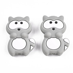 Dark Gray Food Grade Eco-Friendly Silicone Focal Beads, Procyon Lotor, Dark Gray, 30x20x7.5mm, Hole: 2.5mm