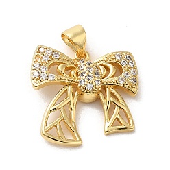 Настоящее золото 18K Покрытие стойки латунь микропаве прозрачные подвески из кубического циркония, долговечный, без кадмия и без свинца, бантом, реальный 18 k позолоченный, 19x20x5 мм, отверстие : 3.4x4.4 мм