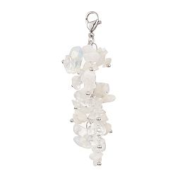 Смешанные камни Подвески из натурального радужного лунного камня и опалитовой крошки из бисера, 304 нержавеющая сталь застежка когтя омара, 66~69 мм