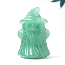 Зеленый Авантюрин Хэллоуин натуральный зеленый авантюрин резные призрак со шляпой статуэтки статуи для украшения рабочего стола для домашнего офиса, 25~30x38~40 мм