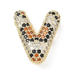 Letter V Латунные микро проложить кубического циркония подвески, долговечный, стойки покрытие, письмо амулеты, реальный 18 k позолоченный, Буква V, 20.5x17x8.5 мм, отверстие : 5.2x3 мм