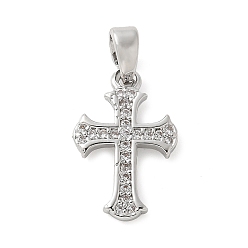Платина Латунные микро проложить кубического циркония подвески, без кадмия, без никеля и без свинца, крест прелести, платина, 16x10x1.5 мм, отверстие : 4x2.5 мм