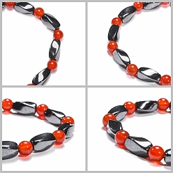 Carnelian Round Natural Carnelian(Dyed & Heated) Stretch Bracelets, with Non-Magnetic Synthetic Hematite Beads and Elastic Cord, 50mm