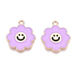 Сливовый Подвески из эмали и сплава, без свинца и без кадмия, цветок с улыбающимся личиком, золотые, слива, 18.5x16x1 мм, отверстие : 1.5 мм
