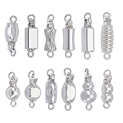 Платина 12 шт 12 стили латунные застежки коробки, 1 нитей, 2-луночное, с целью перехода в кольце, разнообразные, платина, 14~19x5~8 мм, отверстие : 2 мм, 1 шт / стиль