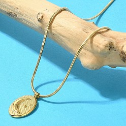 Настоящее золото 14K Ионное покрытие (ip) 304 ожерелье с подвеской из нержавеющей стали, овальный с луной, реальный 14 k позолоченный, 20.47 дюйм (52 см)