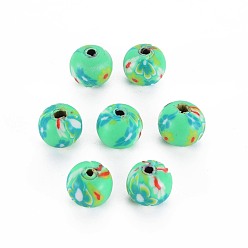 Средний Весенно-Зеленый Бусины из полимерной глины , для поделок ювелирных изделий, круглые, средний весенний зеленый, 8~9x8 мм, отверстие : 1.8 мм