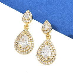 Настоящее золото 18K Серьги-гвоздики из латуни с микропаве из кубического циркония для женщин, серьги слезинка болтаются, реальный 18 k позолоченный, 25x10.5 мм