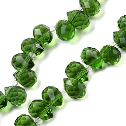 Светло-зеленый Коричневый Прозрачные стеклянные бусины, слезинки, Топ пробуренной, граненые, оливковый, 10.5x8 мм, отверстие : 1.2 мм, около 95~100 шт / нитка, 61~62 см