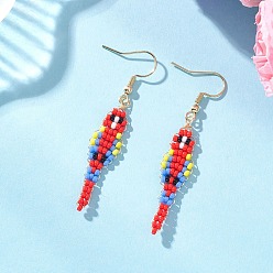 Красный Серьги-подвески из стеклянных бусин в виде птичек, С 304 результатами из нержавеющей стали, золотые, красные, 58x10.5 мм