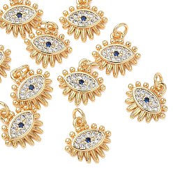 Chapado en Oro Real 18K Colgantes de latón con circonitas cúbicas de Shegrace, Encantos de los ojos, sin cadmio, plomo, níquel, azul marino, real 18 k chapado en oro, 11.5x11x2 mm, agujero: 2.5 mm