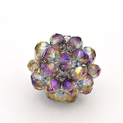 (966) Внутренний цвет Кристалл / Лиловато-лиловый на подкладке Полукруглые круглые плетеные бусины из прозрачного стекла rondelle, кассетные шарики, с покрытием цвета радуги, 14 мм, бусины : 4 мм