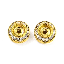 Golden Brass Rhinestone Beads, Flat Round, Golden, 9x5mm, Hole: 1.5mm