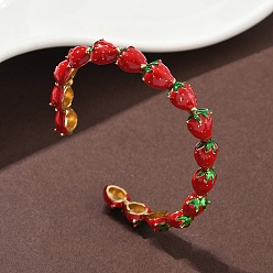 Клубника Браслеты-манжеты из латуни с эмалью, золотые, клубника, внутренний диаметр: 2x2-1/8 дюйм (5.2x5.3 см)