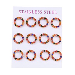 Золотой Вакуумное покрытие pvd 304 серьги-гвоздики из нержавеющей стали, со стразами, кольцо, золотые, 13 мм, 12 шт / комплект