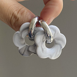 Светло-серый Серьги-кольца из акрила и нержавеющей стали с цветком, золотые, светло-серый, 35 мм