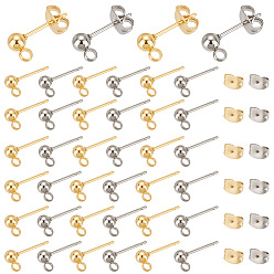 (52) Непрозрачная лаванда 100шт. 2 цвет 304 шариковая серьга-гвоздик из нержавеющей стали, серьги фурнитура, с вертикальными петлями и гайками 100шт., золотые и нержавеющая сталь цвет, 15x7x4 мм, отверстие : 1.7~2 мм, штифты : 0.8 мм, 50 шт / цвет