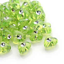 Зеленый газон Металлизированный прозрачные акриловые шарики, серебристого металла, обвитыми, сердце, зеленый газон, 8x8x4.5 мм, Отверстие : 1 мм , около 3300 шт / 500 г