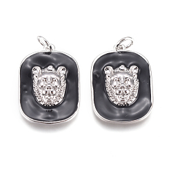 Черный Латунь эмаль подвески, с кольца прыжок из латуни, закругленный квадрат, чёрные, 23x16x4 мм, перемычки: внутренний диаметр 3 мм.