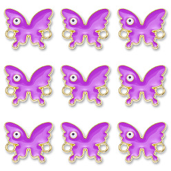 Medium Orchid Alloy Enamel Evil Eye Connector Charms, Butterfly Links, Golden, Medium Orchid, 15x18mm