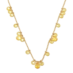 Желтый Ионное покрытие (ip) 304 ожерелья из нержавеющей стали с каплевидными и плоскими круглыми шариками из кубического циркония для женщин, реальный 18 k позолоченный, желтые, 17.28 дюйм (43.9 см)