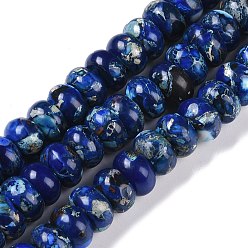 Azul Oscuro Hilos de cuentas de jaspe imperial sintético teñido, Rondana plana, azul oscuro, 10x6 mm, agujero: 1.5 mm, sobre 68 unidades / cadena, 15.75'' (40 cm)