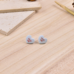 Светлый Стально-синий Смола серьги, сердце со словом обними меня, светло-стальной синий, 16x17 мм