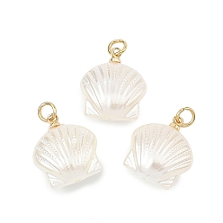 Настоящее золото 18K Абс пластмассовые жемчужные подвески, шарм в форме ракушки, с 304 кольцами из нержавеющей стали, реальный 18 k позолоченный, 18x16x7.5 мм, отверстие : 3 мм