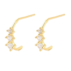 Настоящее золото 18K 925 серьги-гвоздики из стерлингового серебра с микропаве из прозрачных кубических цирконий для женщин, реальный 18 k позолоченный, 16x4.5 мм