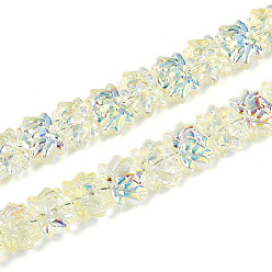 Светло-желтый Гальваническое покрытие, прозрачные стеклянные бусины, нити, лотос, с половиным покрытием, с покрытием AB цвета, светло-желтый, 9.5~10x13.5~14x6.5~7 мм, отверстие : 1 мм, около 70 шт / нитка, 25.59 дюйм (65 см)