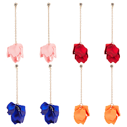 (52) Непрозрачная лаванда 4 пары 4 цвета акриловые листья серьги-гвоздики свисающие, серьги-капли из золотого сплава с длинными кисточками для женщин, разноцветные, 113 мм, штифты : 0.8 мм, 1 пара / цвет