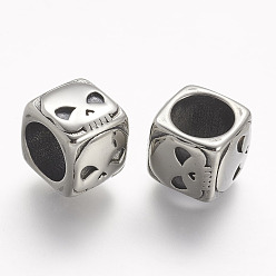 Античное Серебро 304 из нержавеющей стали бусы, куб с черепом, бусины с большим отверстием, античное серебро, 12.5x12.5x10.5 мм, отверстие : 8 мм