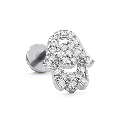 Hamsa Hand 316l хирургическая нержавеющая сталь микропаве прозрачный кубический цирконий хрящ серьги для женщин мужчин, плоская серьга сзади, хамса рука, 6 мм, штифты : 1.2 мм