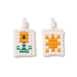 Оранжевый Бисер бисерные подвески, прямоугольник с подвеской в виде солнца и цветов, оранжевые, 18~19x10x1.7 мм, отверстие : 4.5 мм, 2 шт / комплект